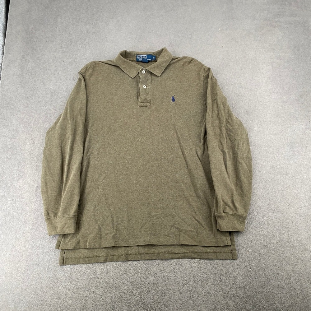 Vintage Polo Ralph Lauren Mens Medium Olive Green Long Sleeve Pique Polo Shirt